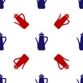 Blue and red Teapot icon isolated seamless pattern on white background. Vector Royalty Free Stock Photo