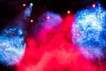 Blue and red theatrical smoke on stage. Lighting equipment. Theatrical performance or show Royalty Free Stock Photo