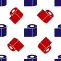 Blue and red Toilet paper roll icon isolated seamless pattern on white background. Vector Illustration Royalty Free Stock Photo