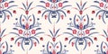 Blue and Red Traditional Damask Chintz Floral Vector Seamless Pattern. Classic Background Royalty Free Stock Photo