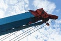 Blue Red Truck Crane With Hooks