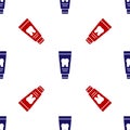 Blue and red Tube of toothpaste icon isolated seamless pattern on white background. Vector Royalty Free Stock Photo