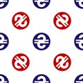 Blue and red Ukrainian hryvnia icon isolated seamless pattern on white background. Vector