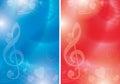 Blue and red vector flyers with contours of hearts and gradient - music backgrounds