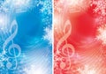 Blue and red vector flyers with music notes and snowflakes - christmas