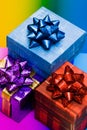 Blue, red and violet gift boxes