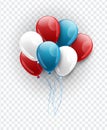 Blue, red, and white balloons in American flag color on transparent background. 4th of July or memorial day decoration