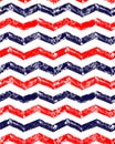 Blue red and white grunge chevron geometric seamless pattern, vector