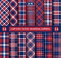 Blue, Red and White of Patriotic Tartan Seamless Patterns Royalty Free Stock Photo