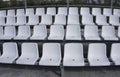 Blue, red, white rows of seats on the stadium Royalty Free Stock Photo