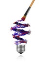 Blue red white spiral paint trace and paintbrush made light bulb