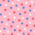 Blue, red and white stars on pink seamless pattern Royalty Free Stock Photo