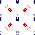 Blue and red Wireless computer mouse system icon isolated seamless pattern on white background. Internet of things Royalty Free Stock Photo