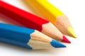 Blue, red and yellow crayons Royalty Free Stock Photo
