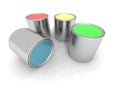 Blue, red, yellow and green paint cans Royalty Free Stock Photo