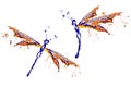 Blue red yellow paint made dragonfly set Royalty Free Stock Photo