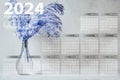 blue reeds vase with 2024 year calendar Royalty Free Stock Photo