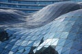 Blue reflections on the roof of modern building. Warsaw. Poland Royalty Free Stock Photo