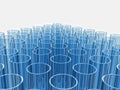 Blue reflective laboratory test tubes on white