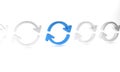 Blue Refresh icon isolated on white background. Reload symbol. Rotation arrows in a circle sign. Minimalism concept. 3D