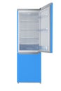 Blue refrigerator Isolated on White Background. Modern Kitchen and Domestic Major Appliances Royalty Free Stock Photo