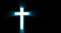 Blue religioush cross with sun rays shine on the dark background Royalty Free Stock Photo