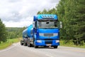 Blue Renault Premium 460 Tank Truck on Summer Road Royalty Free Stock Photo