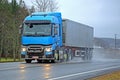 Blue Renault Trucks T Delivers on Rainy Day Royalty Free Stock Photo