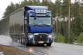 Blue Renault Trucks T Semi Trailer on Wet Road Royalty Free Stock Photo