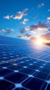 Blue renewable solar generation, clean photovoltaic power, industrial electricity concept
