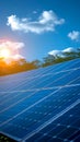 Blue renewable solar generation, clean photovoltaic power, industrial electricity concept
