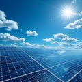 Blue renewable solar generation, clean photovoltaic power, industrial electricity concept