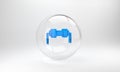 Blue Resistor electricity icon isolated on grey background. Glass circle button. 3D render illustration