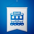 Blue Restaurant train icon isolated on blue background. White pennant template. Vector