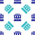 Blue Restaurant train icon isolated seamless pattern on white background. Vector