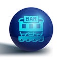 Blue Restaurant train icon isolated on white background. Blue circle button. Vector