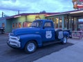 The blue retro car outside the restaurant at Kingman