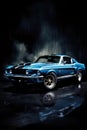 Blue Retro Ford Mustang Shelby GT350 Front View Against a Dark Background Royalty Free Stock Photo