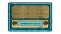 Blue retro, hipster, antique, old, antique, analog, music radio from the 60`s, 70`s painted in a stroked style on a white backgrou Royalty Free Stock Photo