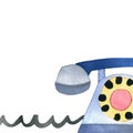 Old blue retro phone hotline with copy space isolated on white background generative ai illustration