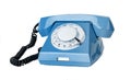 Blue retro rotary phone with cord isoalted on white background Royalty Free Stock Photo