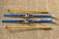 Blue Retro skis from sixties Royalty Free Stock Photo
