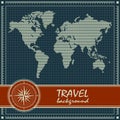 Blue retro travel background with world map Royalty Free Stock Photo