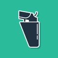 Blue Revolver gun in holster icon isolated on green background. Vector