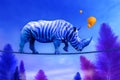 Blue Rhino walking on rope