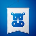 Blue Rhinoceros icon isolated on blue background. Animal symbol. White pennant template. Vector