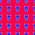 Blue Rhinoceros icon isolated seamless pattern on red background. Animal symbol. Vector