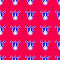 Blue Rhinoceros icon isolated seamless pattern on red background. Animal symbol. Vector