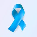 Blue ribbon, abstract medical symbol. World illness awareness day symbol. Realistic blue ribbon on white background