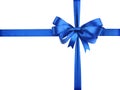 Blue ribbon with a bow as a gift on a white Royalty Free Stock Photo